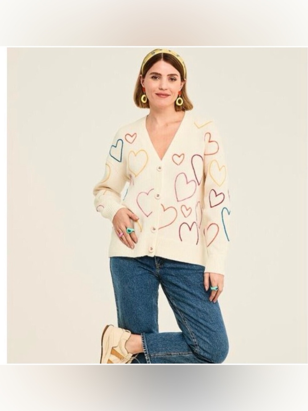 Keri Rosenthal Embroidered Hearts Cardigan
